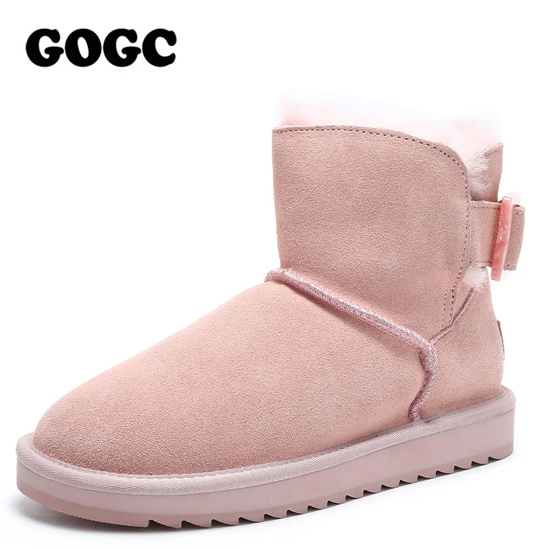Зимние сапоги GOGC женские зимние меховые 2019 кожаные ботинки розовые сапоги|Зимние