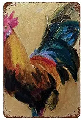 

Rooster Metal Sign Iron Painting, Vintage Tin Sign Poster Hanging for Bar Pub Club Home Office Living Room Bedroom Art Wall