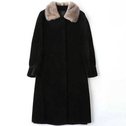 

Женское пальто из натуральной шерсти, тренчкот с воротником из натурального меха норки