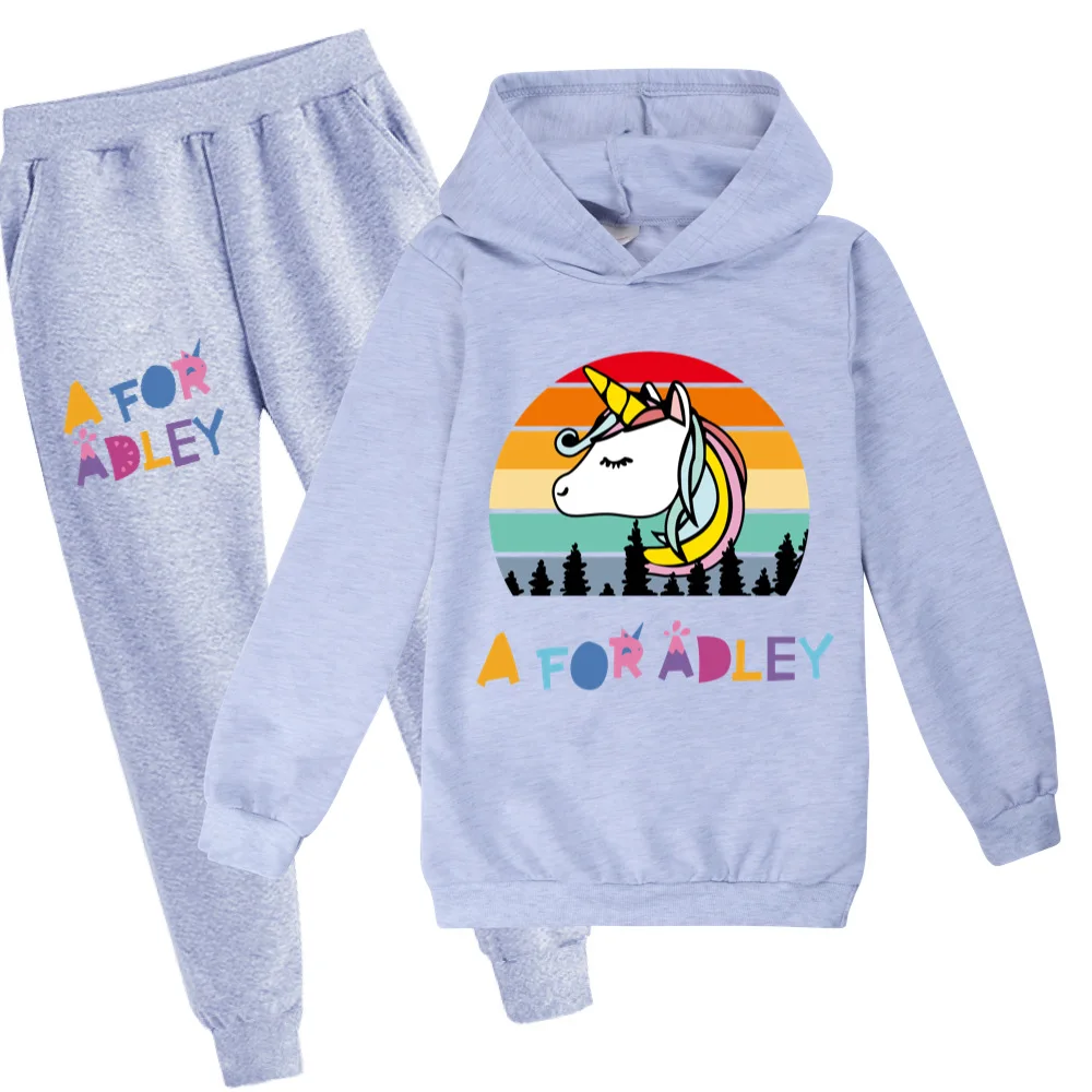 

Забавный игровой костюм A для Adley, свитшоты для девочек, Детский костюм с капюшоном, Свитшот и брюки, комплект из двух предметов, спортивный костюм