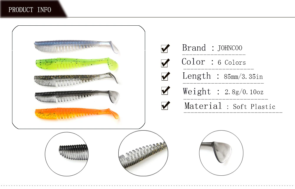 JOHNCOO Awaruna Fishing Lures 8cm 2.8g Artificial Baits Wobblers Soft Lures Shad Carp Silicone Fishing Soft Baits With UV