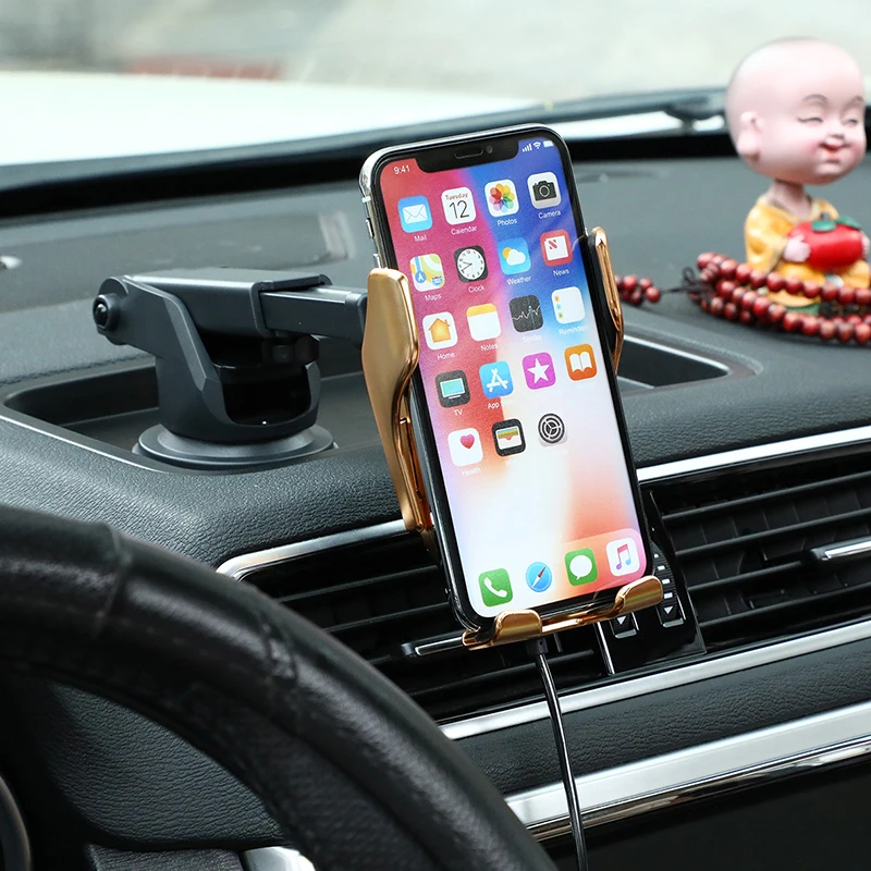 R2 Smart sensor автомобильное беспроводное зарядное устройство для iphone XS XR Беспроводная Быстрая зарядка Автомобильный держатель для Xiaomi 10 Вт автомобильное зарядное устройство для samsung