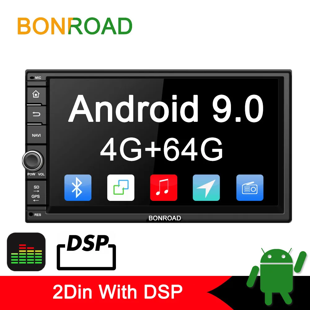 2Din 9.0 ROM64G DSP Bonroad Android 9,0 Восьмиядерный PX5 4G ram автомобильный Радио универсальный gps Навигация стерео аудио HD 1024*600 wifi Bluetooth без DVD - Цвет: 2Din 9.0 ROM64G DSP
