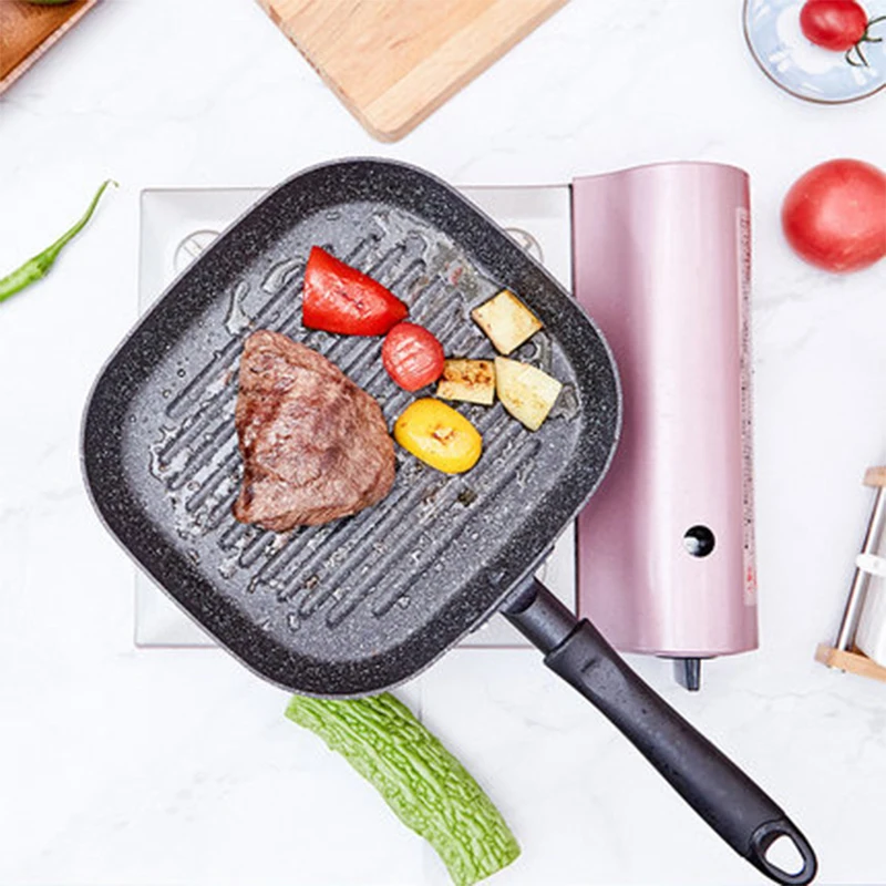 MyLifeUNIT Aluminum Non-stick Square Grill Pan Steak Fry Pans Multi-purpose Snowflake Striped No fumes Frying Pan 9-inch