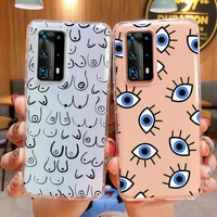abstract lucky eye face boobs line art phone case for hhuawei p40 lite p30 lite p20 pro mate 20 honor 10 20 silicone tpu cover