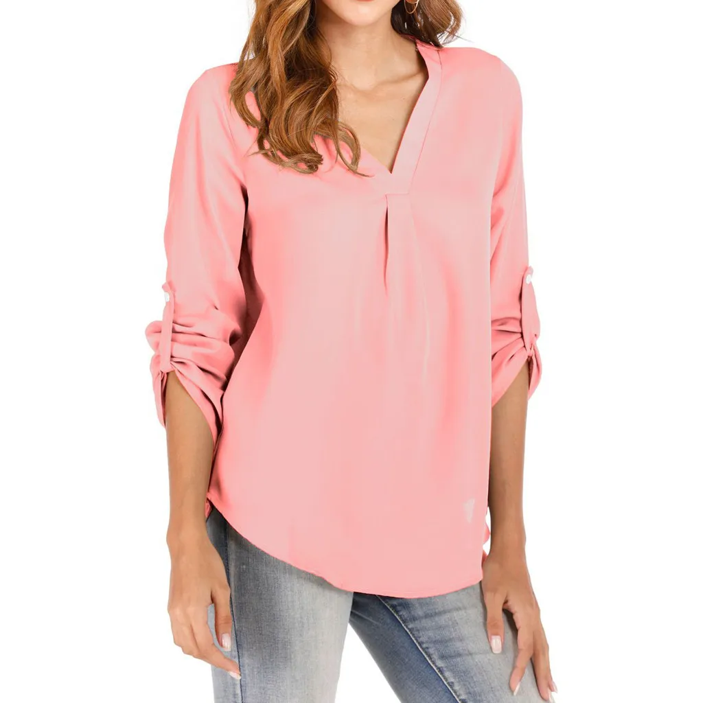 Элегантная Осенняя модная однотонная блуза с карманами Повседневная зимняя