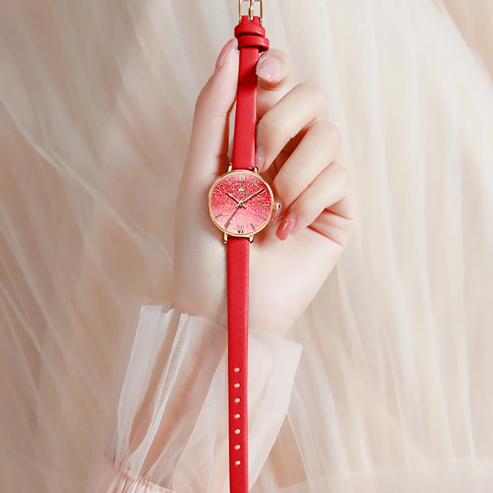 

video! OLVES Blue ocean starry gold dial leather bracelet Fashion Woman Gift Quartz watch