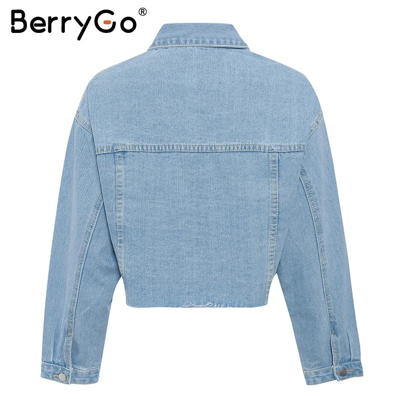 BerryGo Fashion ripped denim jackets women Casual pockets autumn winter jeans jacket coats Vintage streetwear short outerwears