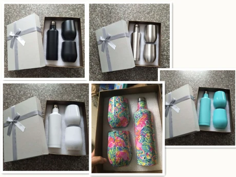 pls note colors 6 компл./лот подарочной коробке 2*12 унций чашки глоток бокалы для вина+ 1*500 мл бутылка из нержавеющей стали Изолированная вакуумом воды кофе термос кружки - Цвет: pls note colors