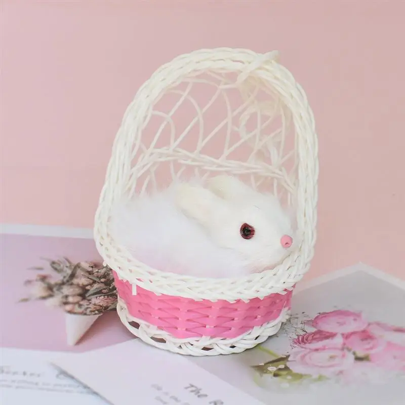 

2pcs Simulate Hanging Basket Lifelike Rabbit Storage Holder Basket Ornament Mini Bunny Pendant Decor (Random Color)