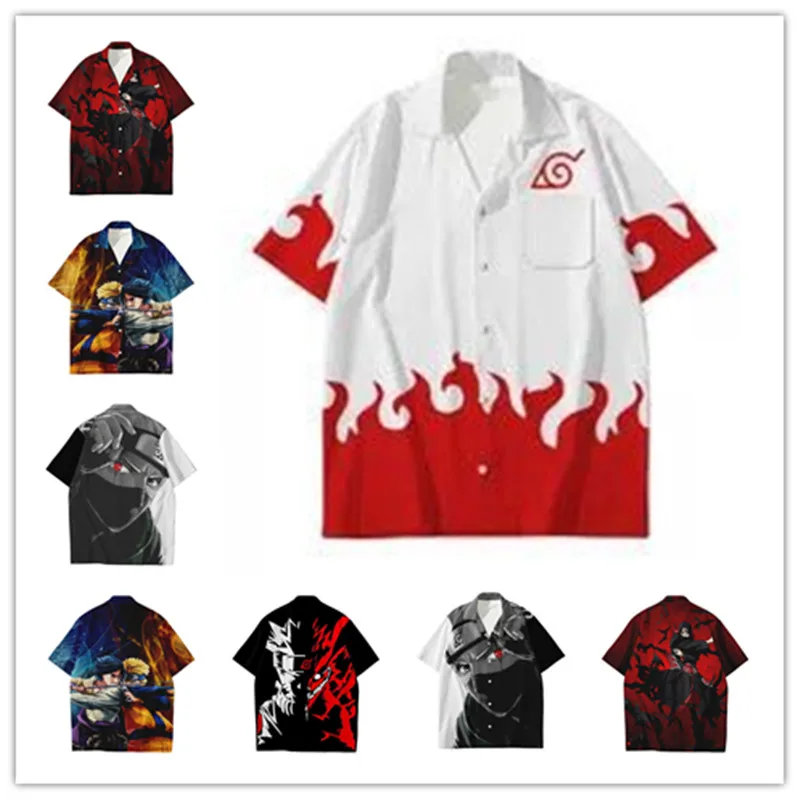 

Anime Huoying Ninja Character Logo Shirt Flame 3D Printed Short Sleeve Men's Shirt cosplay