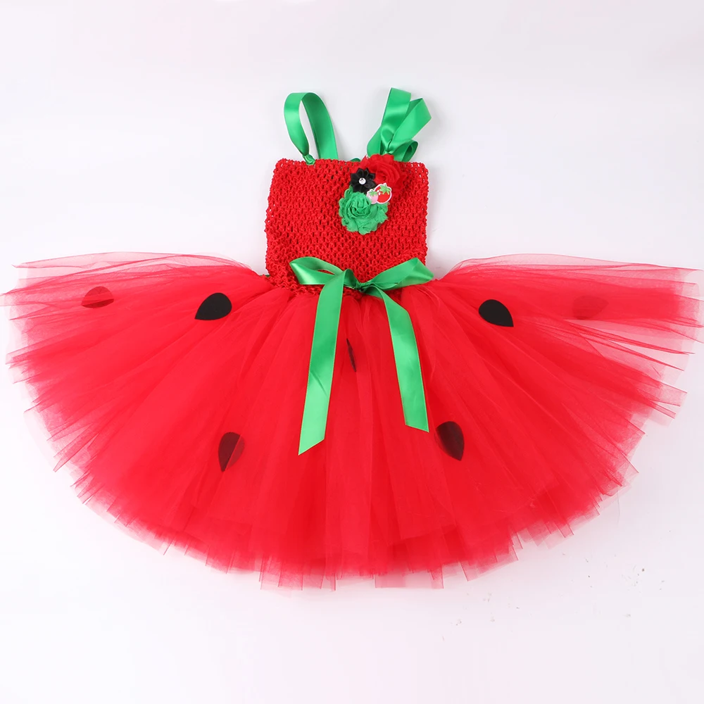 

Red Strawberry Tutu Dress Birthday Party Tulle Kids Princess Dresses for Girls Holiday Halloween Christmas Fruit Cosplay Costume