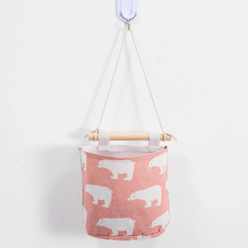Pink bear Настенная сумка для хранения из хлопка и льна, подвесная сумка для хранения, настенная сумка для хранения, настенная сумка для хранения косметических игрушек - Цвет: Pink bear