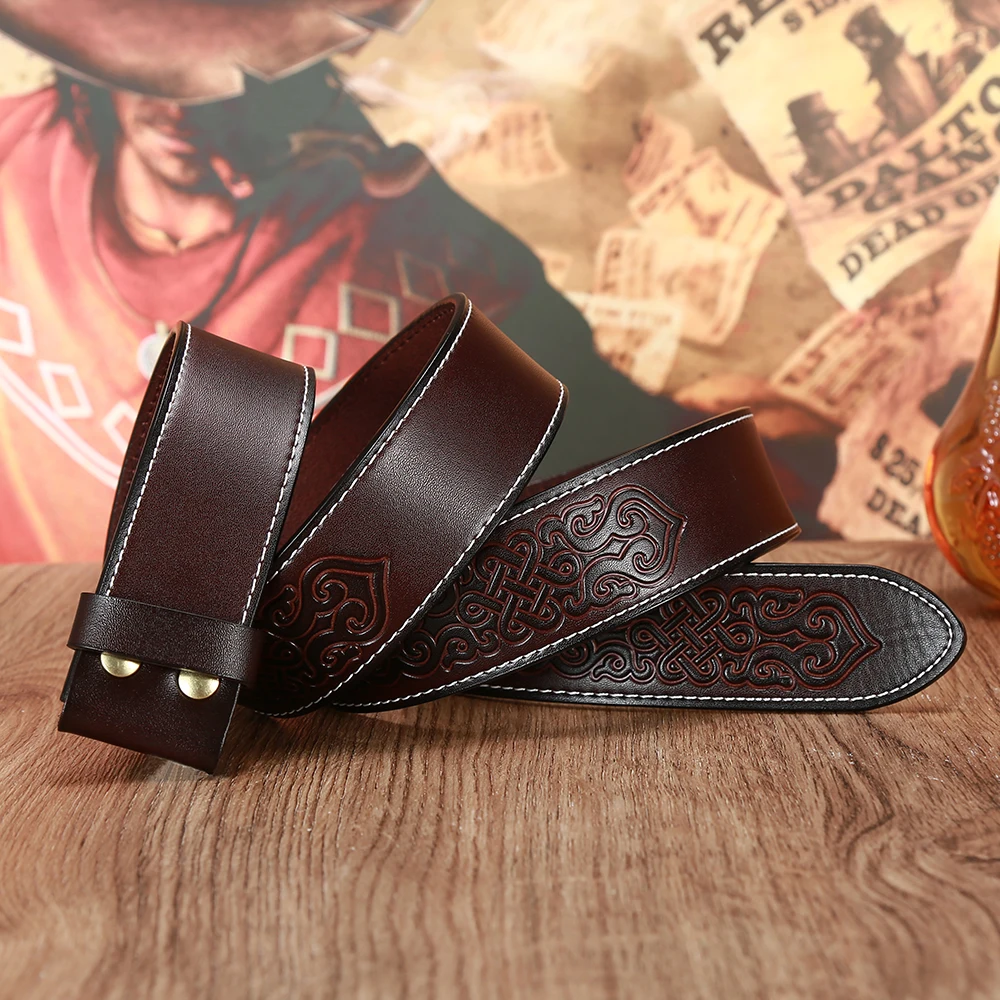 Western cowboy men's leather personality embossed belt youth fashion trend replacement belt