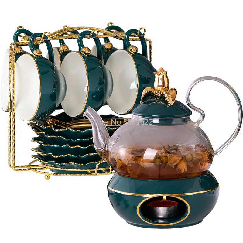 Стеклянный чайник и керамическая зеленая крышка в новом дизайне подсвечник