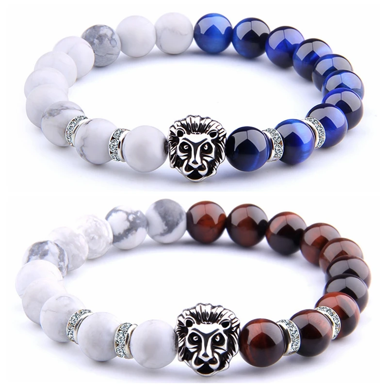 Леопардовый Браслет со львом мужской браслет с натуральным камнем 8 мм синий