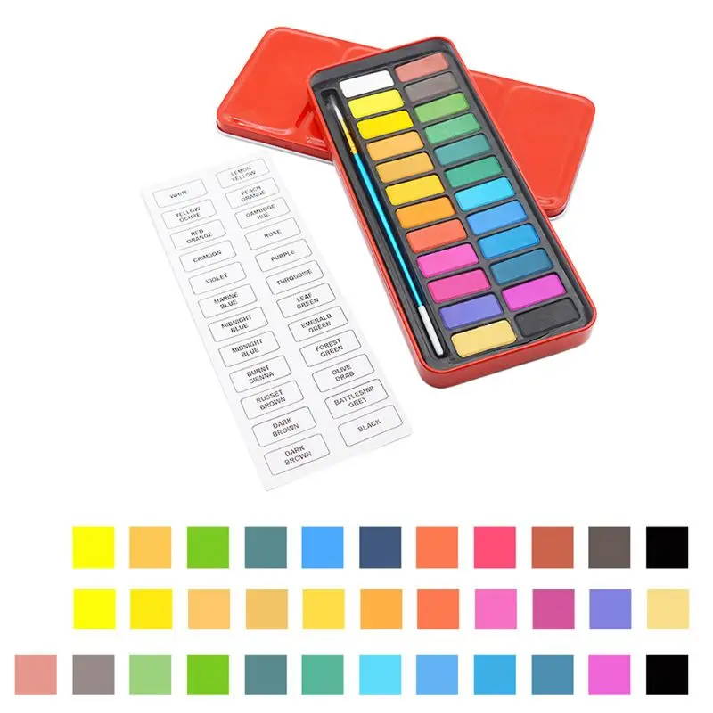

12/18/24 Colors Pigment Solid Paint Set Watercolor Palette with Brush Box Portable Drawing Art Painting Tool