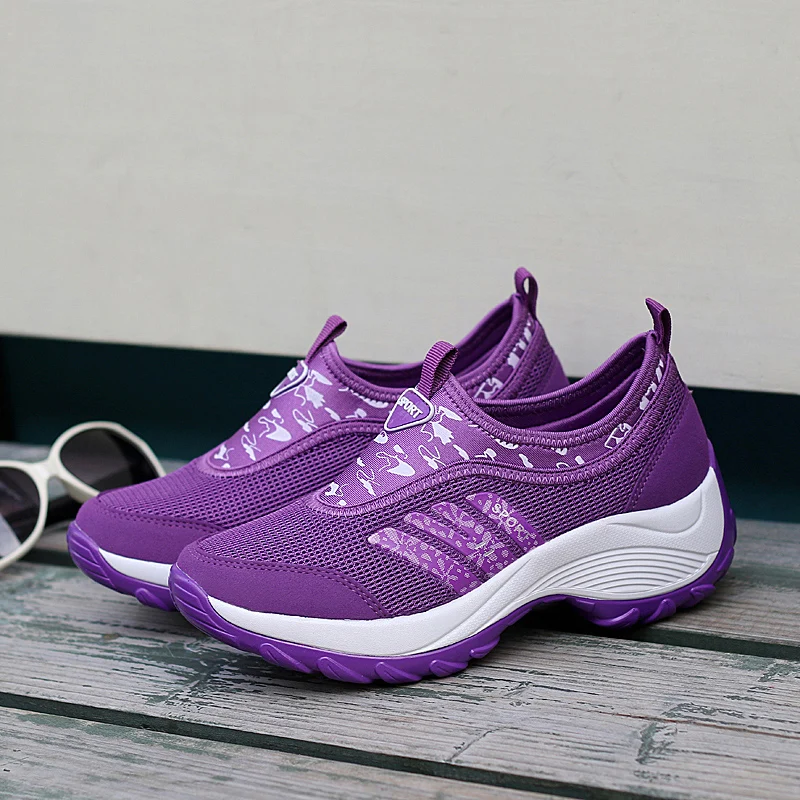 Ladies Platform Wedge Sneakers For Women Tennis Shoes Breathable Mesh Outdoor Sport Shoes Slip On Shoes