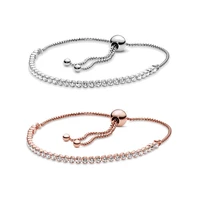 new 100 925 sterling silver fit bracelet sparkling strand bracelet clear cz bead for women fashion diy gift jewelry