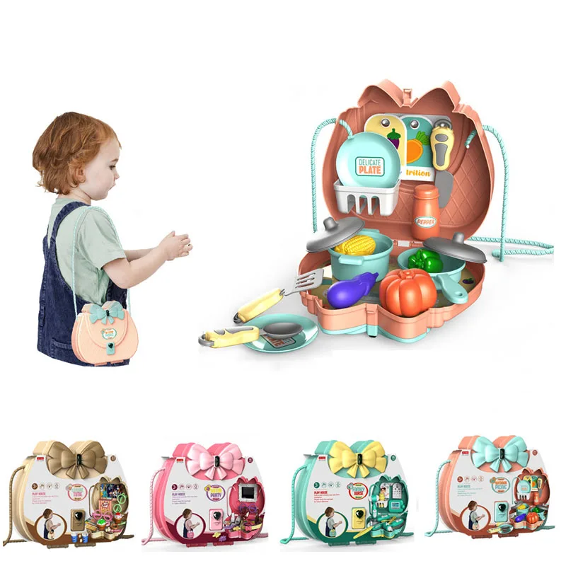 Новый Пластик Портативный чемоданы игрушки милый комплект Кухня косметический