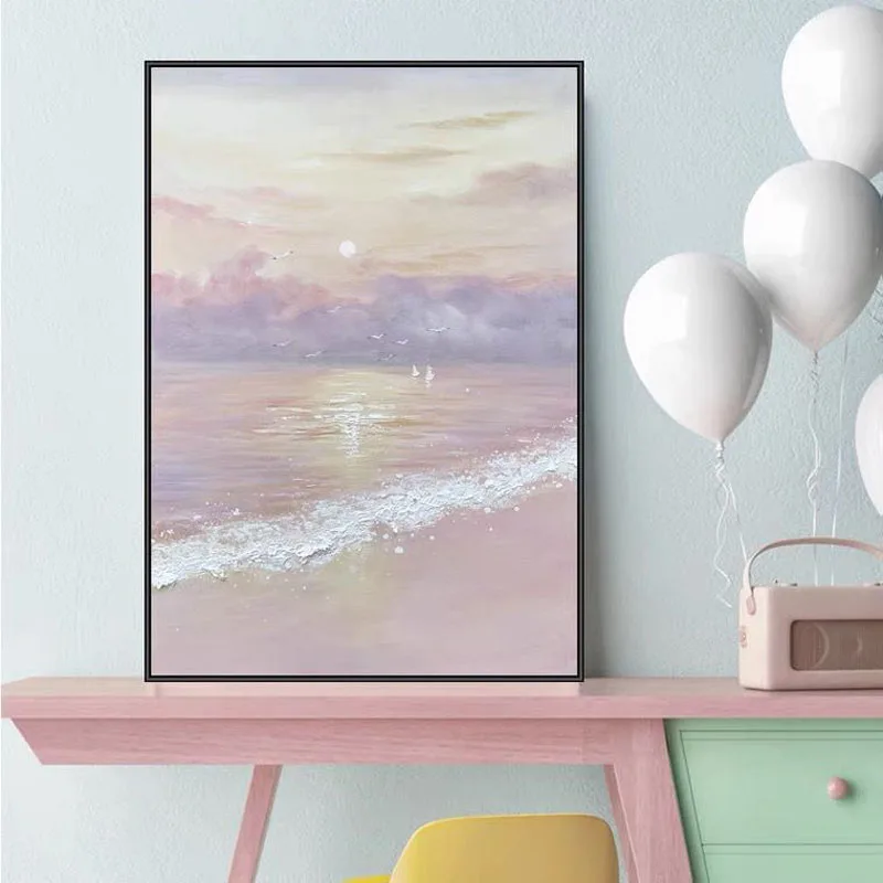 

The Hot Handmade Sunset Sea Beach Palette No Framed Oil Paintings On Canvas Wall Corridor Art Picture For Home Decor No Frame