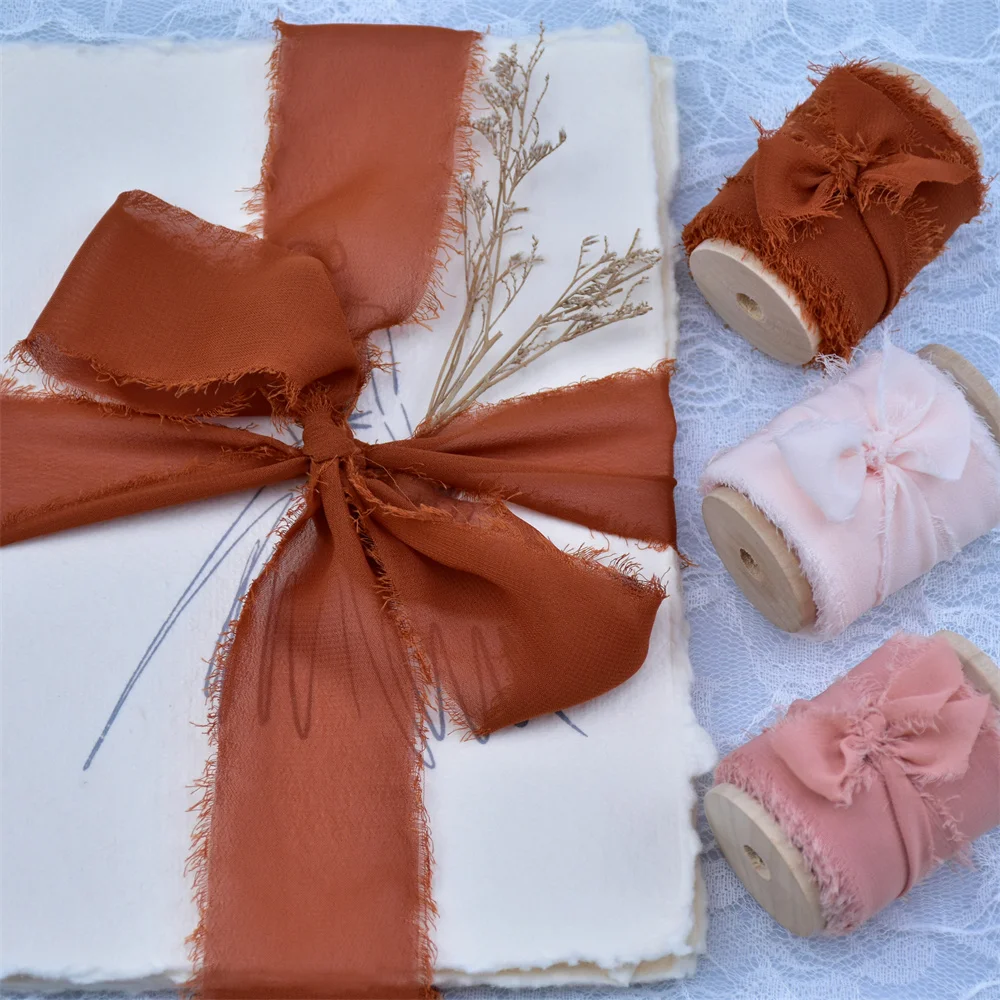 Шелковые шифоновые свадебные ленты ручной работы необработанные края с