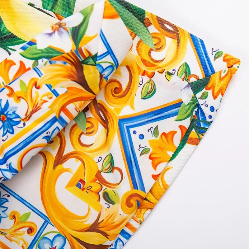 

New 2021 Designer Autumn Lemon print Vintage Coat Outwear Women Long sleeve Belt Double breasted Casual Overcoat