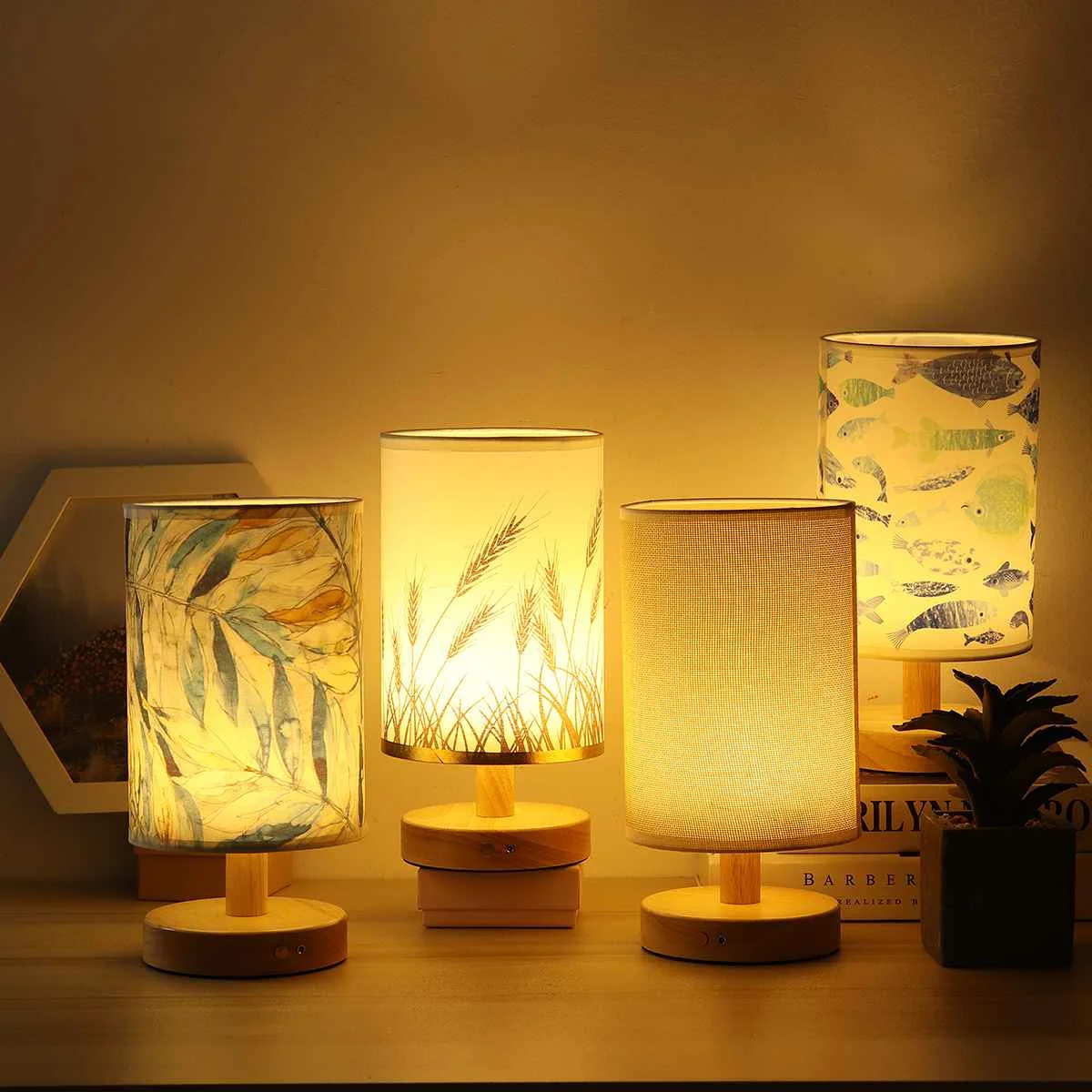 

Simple Modern Bedside Table Lamps Smart Touch LED Energy-saving Nightstand Light Bedroom Desk Lamp Wooden Base Light Decoration