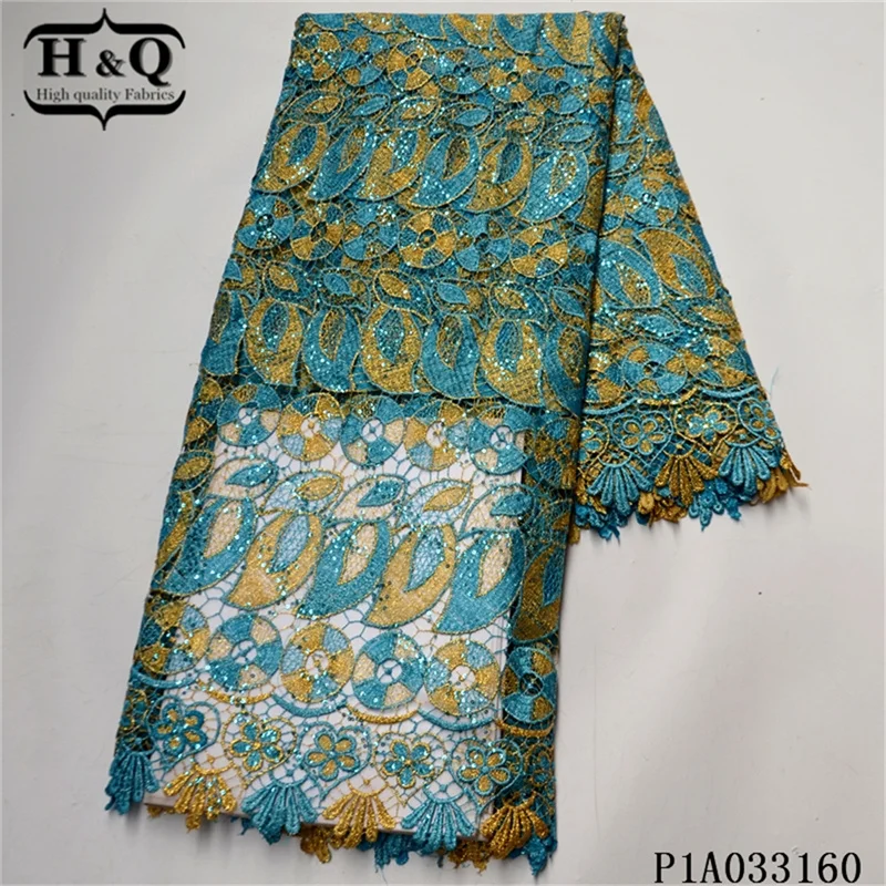 

H&Q 2021 latest african guipure lace water soluble embroidery french cord lace fabrics with sequins nigerian mesh 5 yard sewing