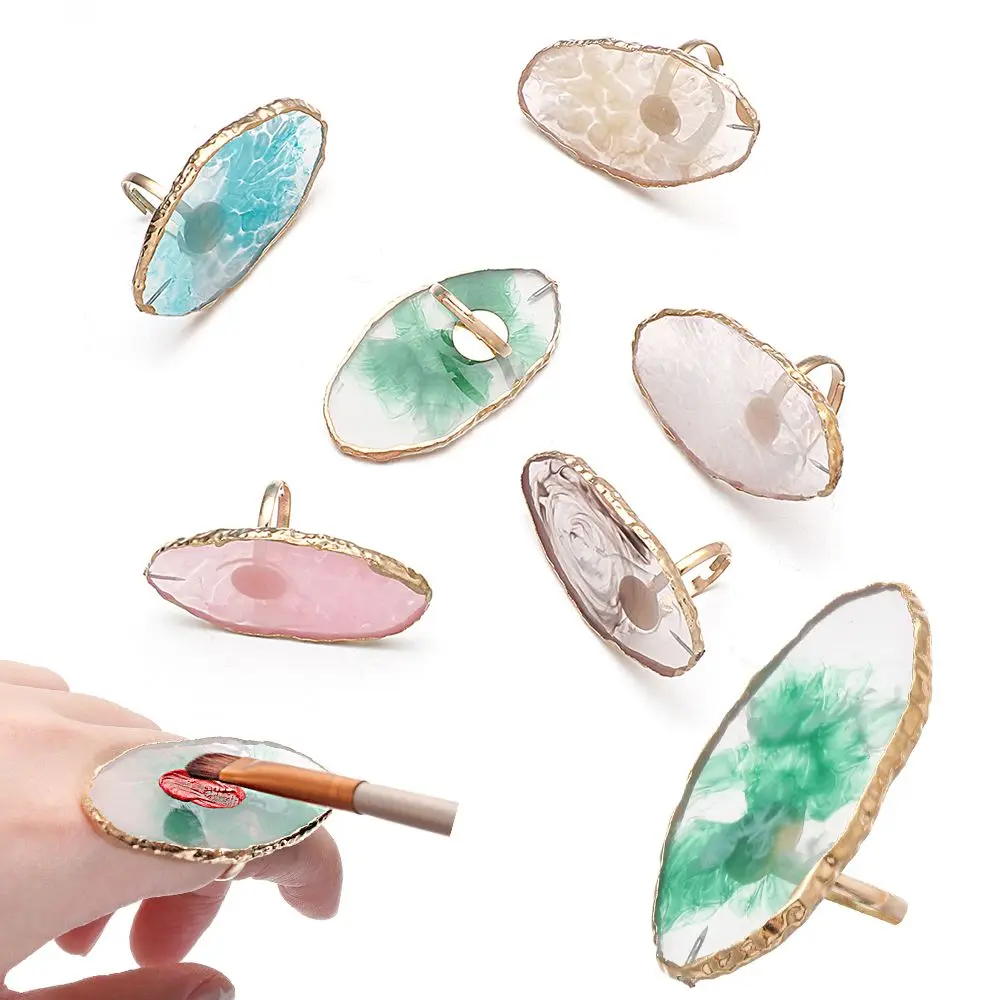 

1PC Nail Art Palette Resin Stone Finger Ring Nail Art Plate Tips Pigment Holder Painting Palette Nail Display Stand Show Shelf