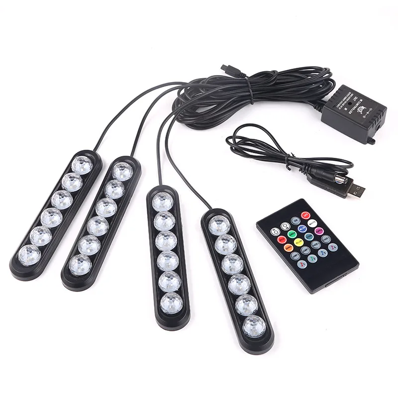

Car Atmosphere Light Foot Light LED Ambient Lamp Strip USB/Cigarette Lighter Remote Music Control Car Accessories Interior