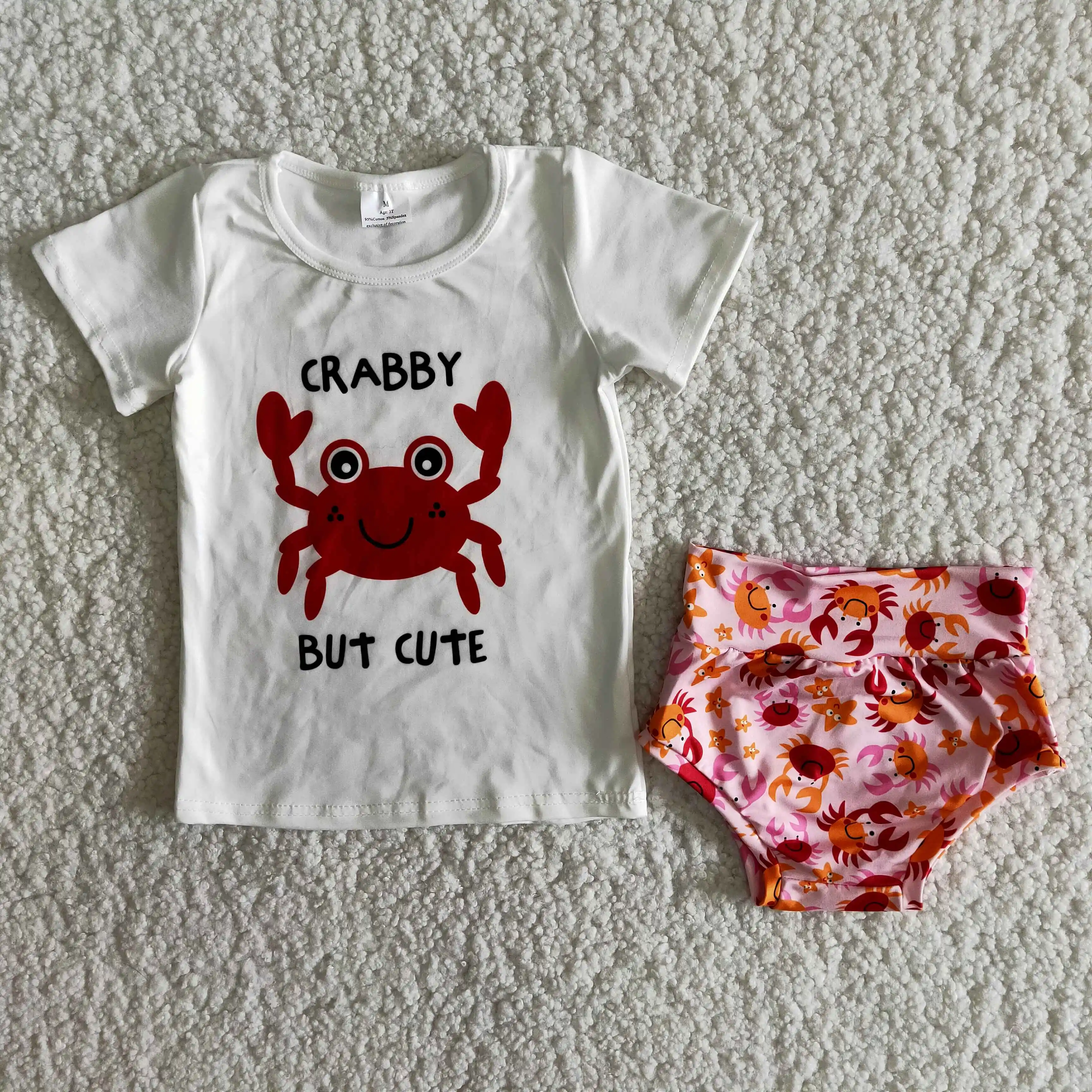 

Baby Girls Cute Carbby Outfits Short Sleeves T-shirt And Red Bloomer Children Clothing Bummies Sets Boutique Toddlers Clothes