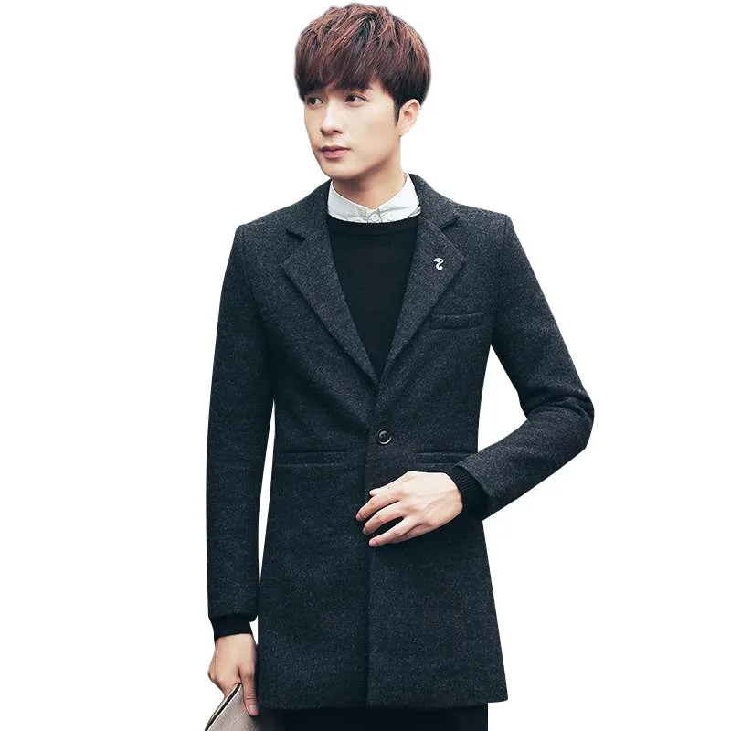 

Men's woolen coat male slimming medium long woolen coat men's casual windbreaker