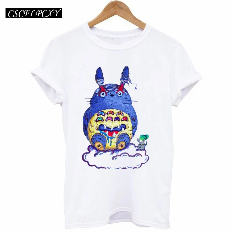 Мода 2017 тонкая футболка женская летняя с принтом сосед Тоторо одежда больших