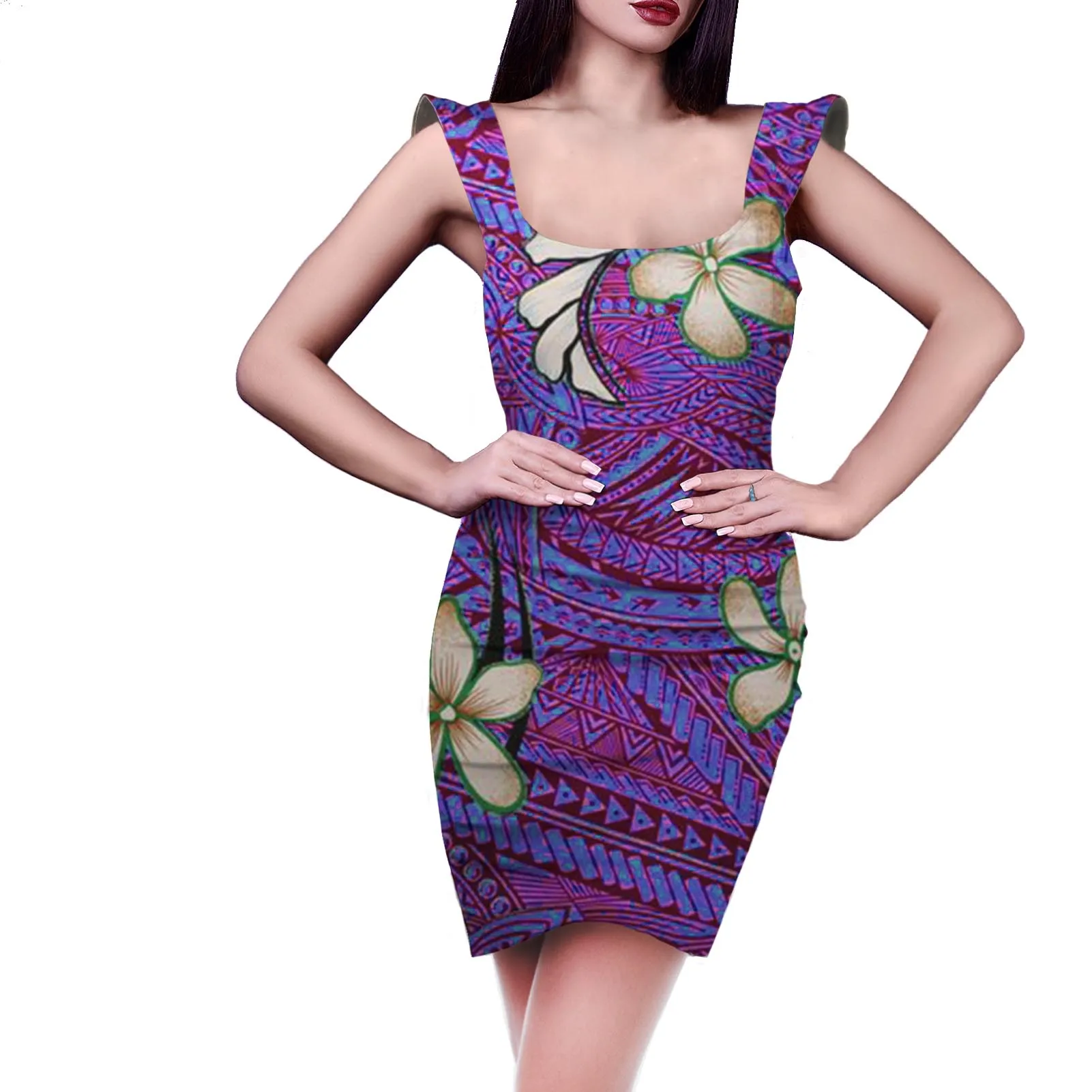 

HYCOOL Casual Square Collar Butterfly Sleeveless Mini Sweet Dress Woman High Waist Loose Hawaii Flower Club Dress 2021 Summer