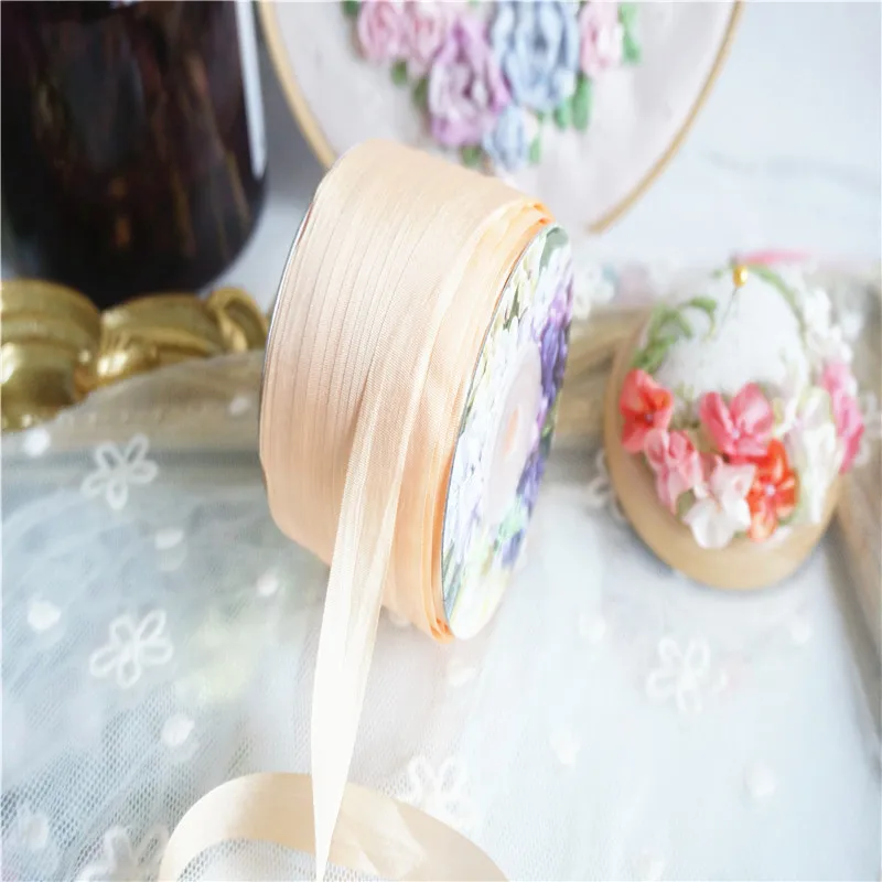 Шелковая лента с вышивкой 13 мм тонкая тафта Свадебная стиль ins шелковая краями