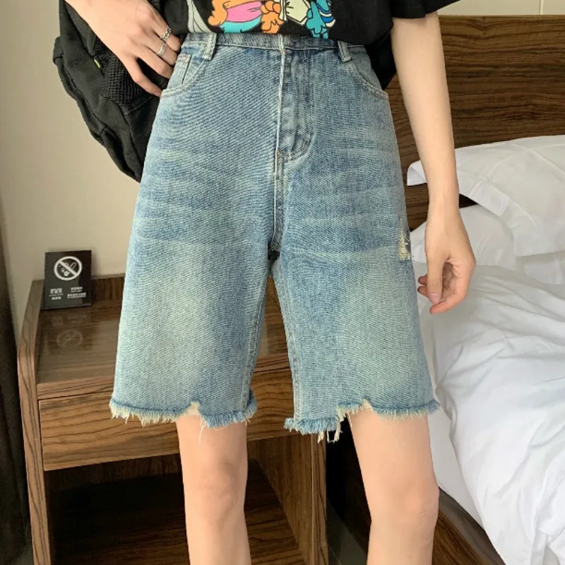 

Jean Shorts Women Summer High Waist Jeans Women Summer New Fashion Loose Straight Wide Leg Shorts