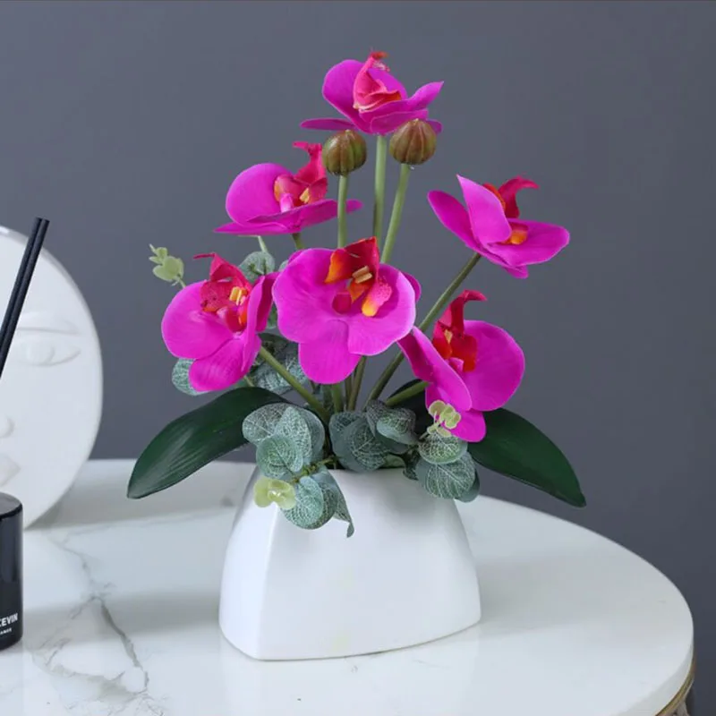 

Home Decoration Artificial White Ceramics Fake Butterfly Orchid Small Realistic Flowers Plants Nordic Desktop Living Room Decor