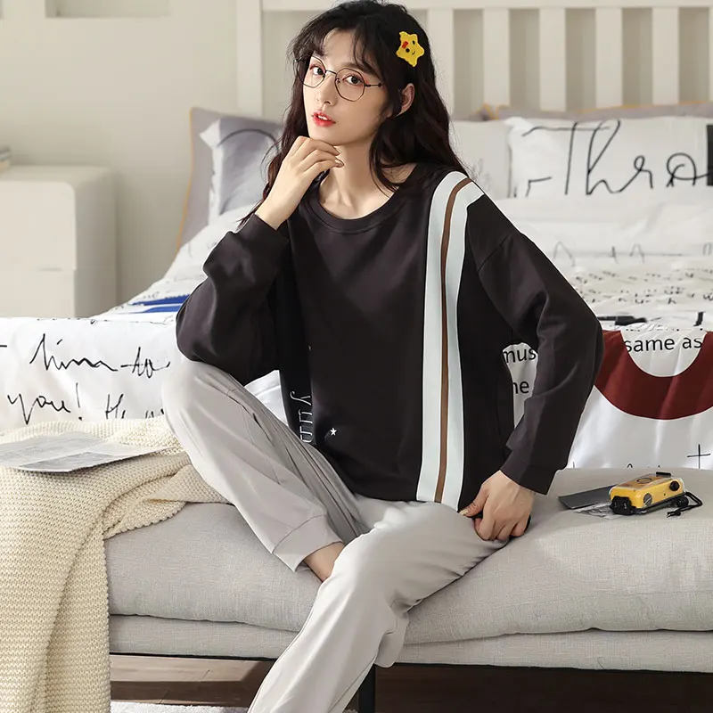Новинка 2021 осенне-зимние хлопковые Пижамные комплекты для влюбленных стильная