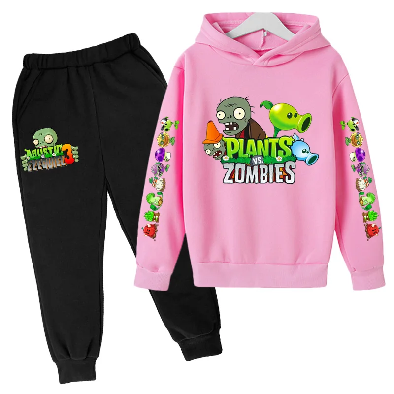 

Children's Autumn Clothing Plant Zombie Wars Printed 2-piece Sweatshirt Long Sleeve Hoodie + Pants Boys Girls Clothes Set 4-12Y