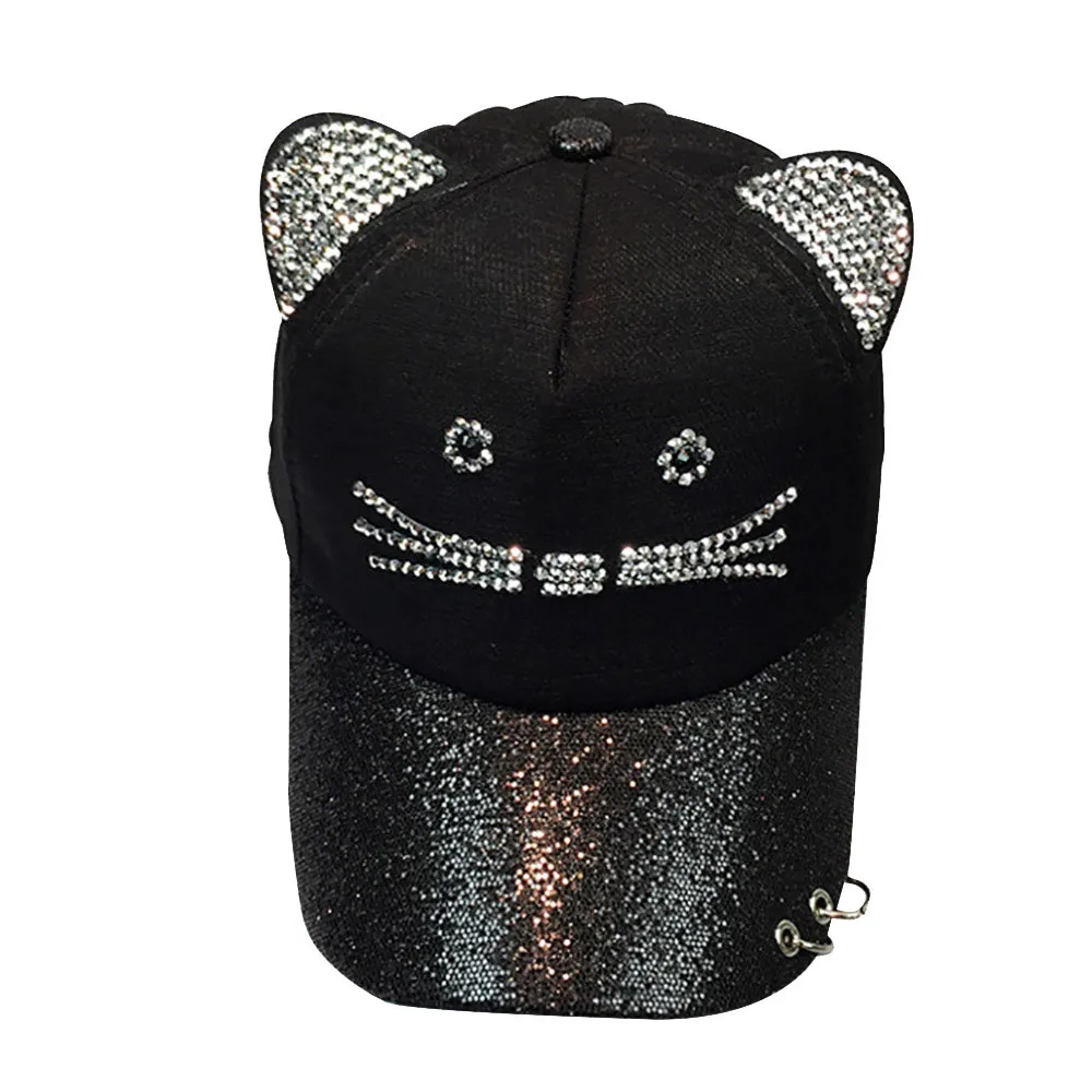 Женская бейсбольная Кепка в стиле хип хоп милая Регулируемая с кошачьими ушками
