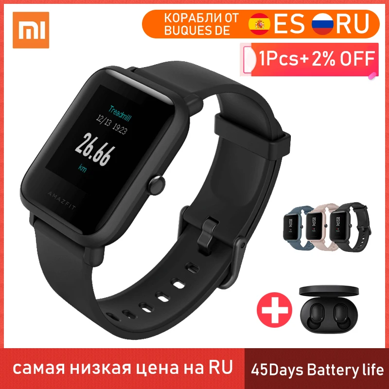 Смарт-часы Huami Amazfit Bip Lite 2 с глобальной версией,, Xiaomi, gps, 45 дней, батарея, глонесс, Смарт-часы с частотой сердечных сокращений