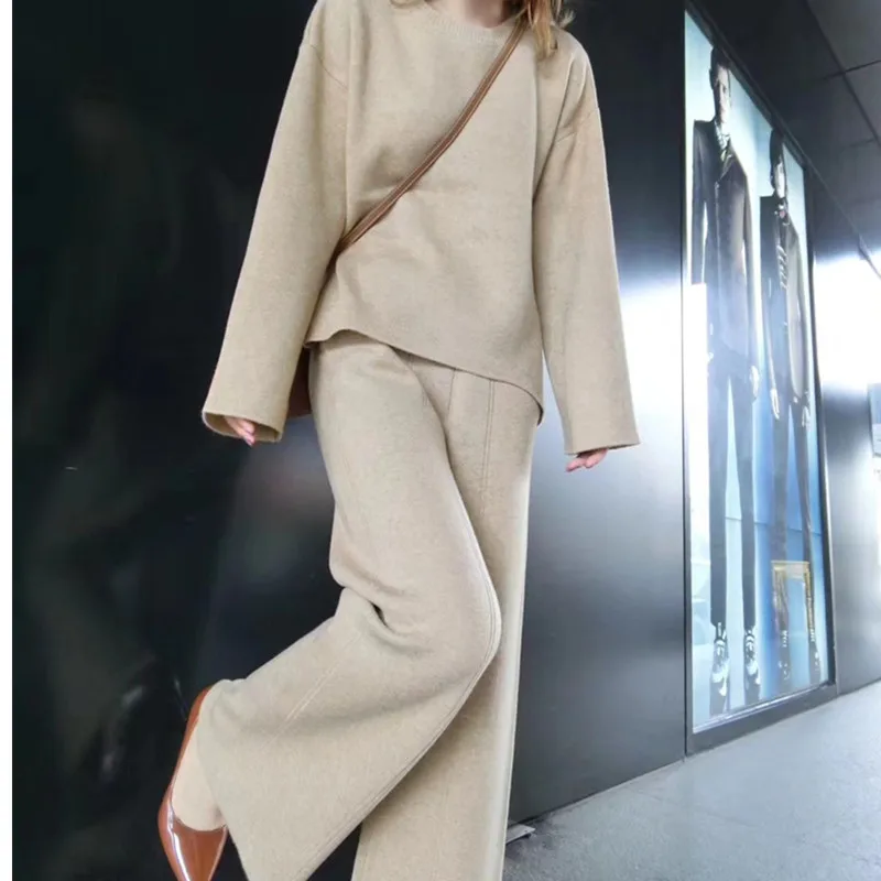 2020 вязанный брючный костюм женский комплект Осень-зима свободный спортивный