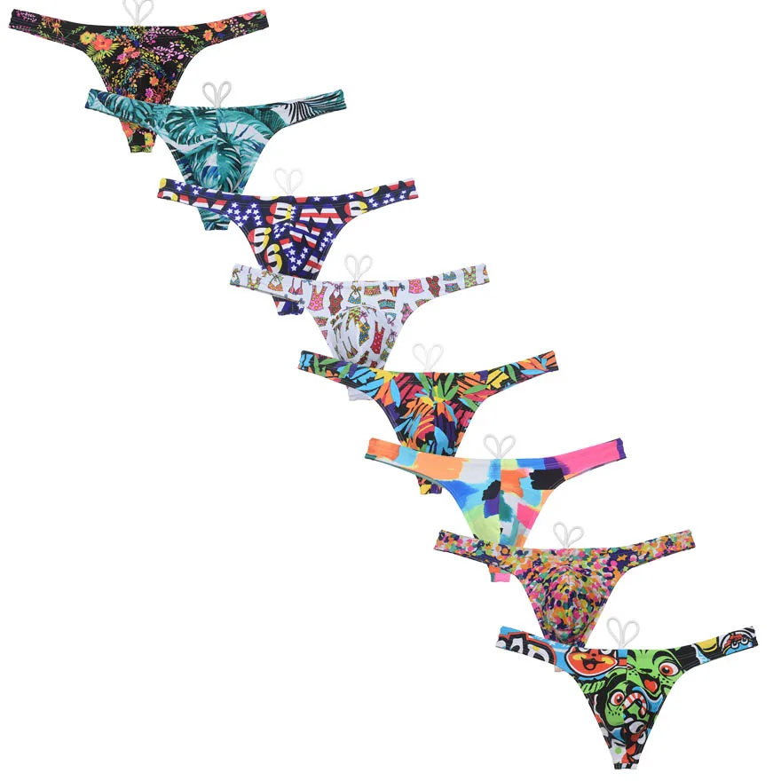 

Men's Mini Beachwear T-back Quick Dry Cartoon Swimsuit Surfing Thongs Smooth Swimwear Nylon Low Waist Bikini Swimwear