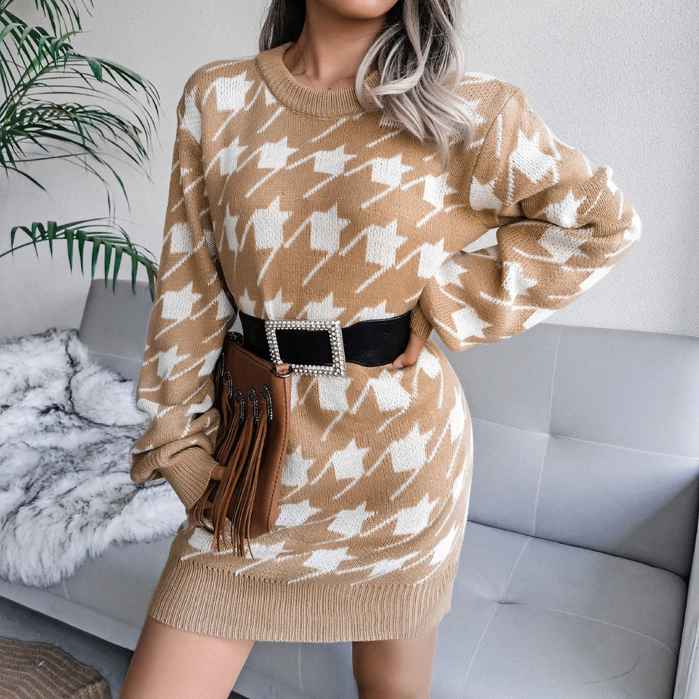 

2021 Long Sleeve Knit Sweater Dress Women 2021 Autumn Winter Fashion Solid Slim Casual Female