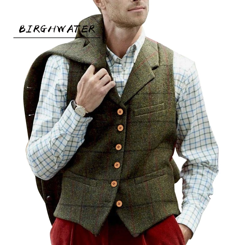 

Жилет мужской деловой, жилет в елочку, шерстяной/твидовый, с вырезом на лацкане, для свадьбы