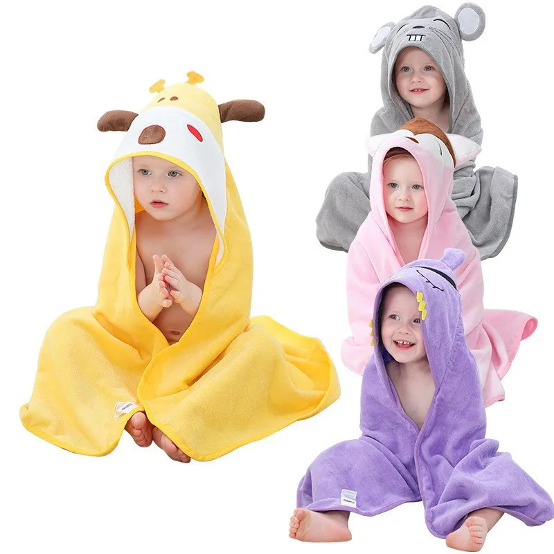 Baby Bath Towel Animal Hooded Infant Toddler Premium Coral Velvet Blanket Absorbent Bathrobe for Girls Boys