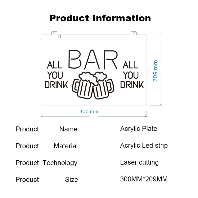 

DIY Custom Full Color Light Acrylic Plate Visual Artwork Pub Club Wall Hanging Decoration Letter Board Bar led Lights Neon Pub