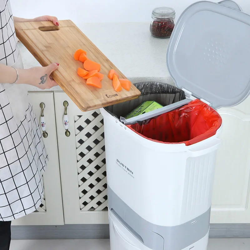 

40L/50L Trash Bin Wet Dry Separation Waste Bucket Recycle Bin Kitchen Gap Recycle Dustbin Trash Can 3 Layer Garbage Can
