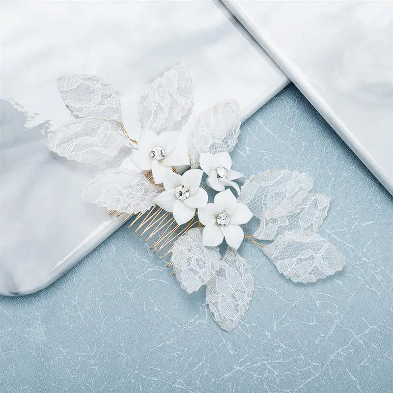 Гребень для волос из полимерной глины с цветами свадебная Шпилька кружевной